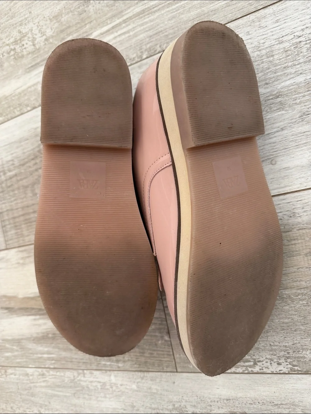Zara Blush Pink Patent Fringe Lace-Up Flats